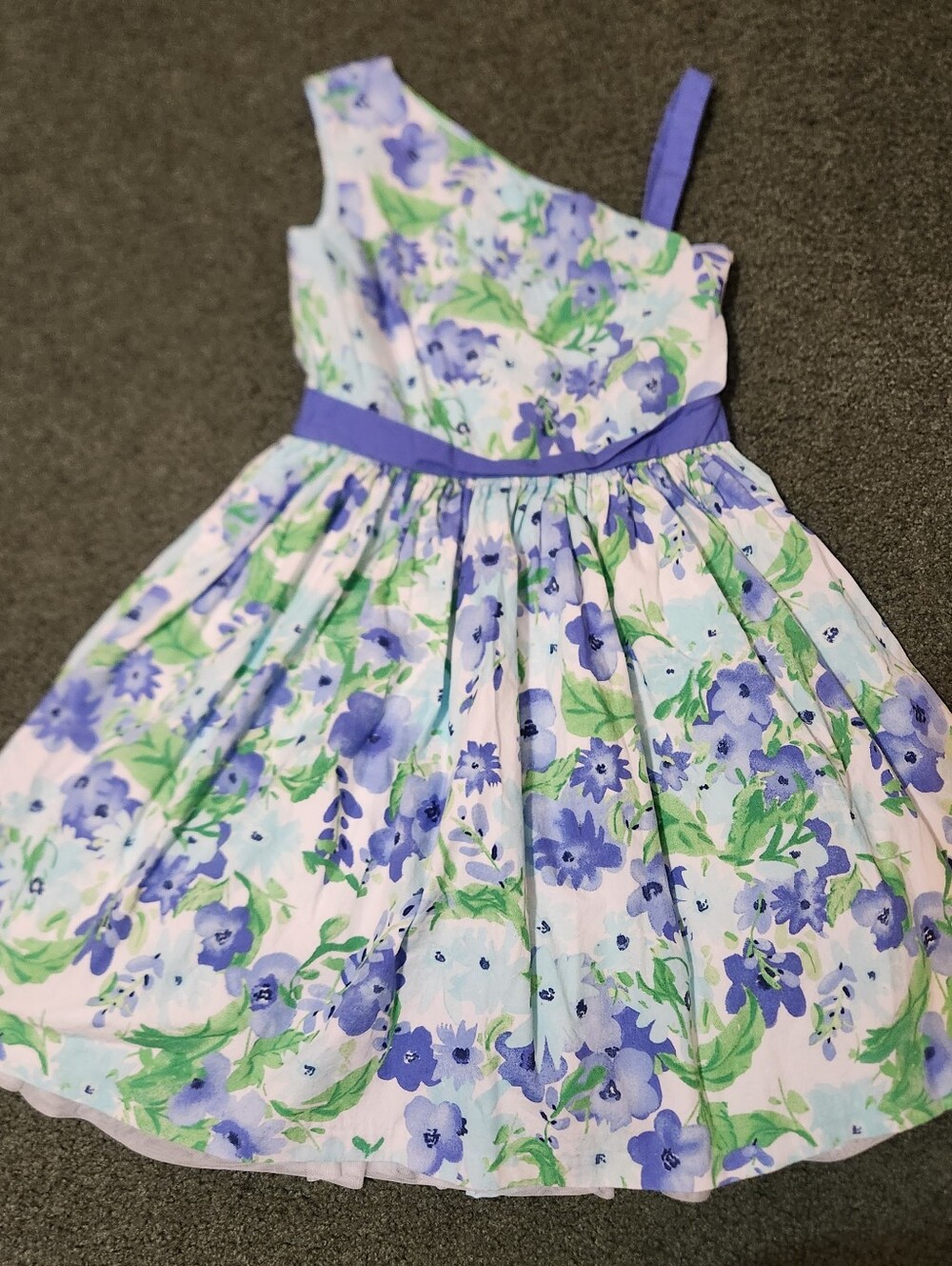 Gymboree Girls Fit & Flare One-Shoulder Floral Dress Size 8 White/Blue Easter